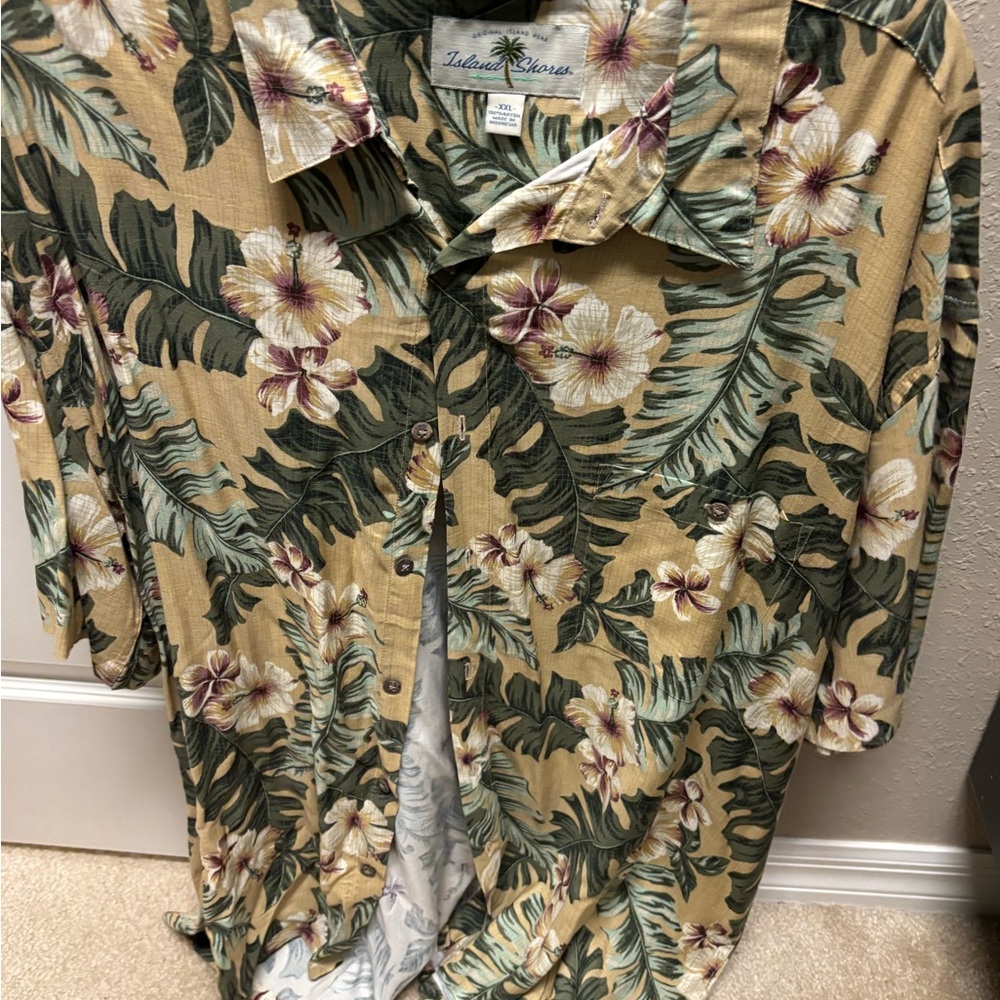 Men's Floral Shirt - Green and Tan